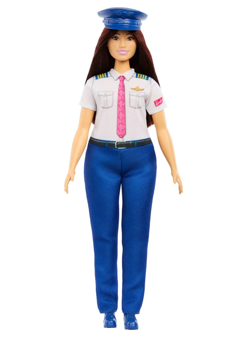 باربي Careers Pilot Fashion Doll Wearing Removable Look with Flight Uniform & Shoes, Plus Hat Accessory