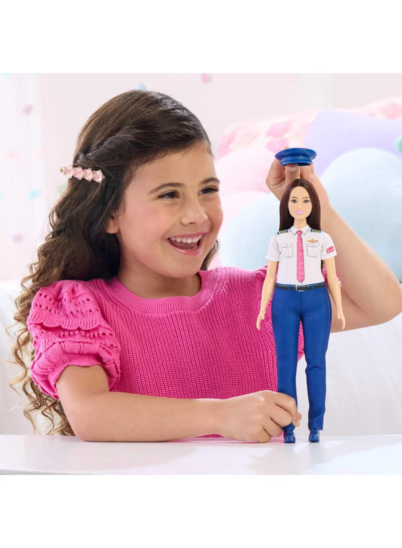 باربي Careers Pilot Fashion Doll Wearing Removable Look with Flight Uniform & Shoes, Plus Hat Accessory