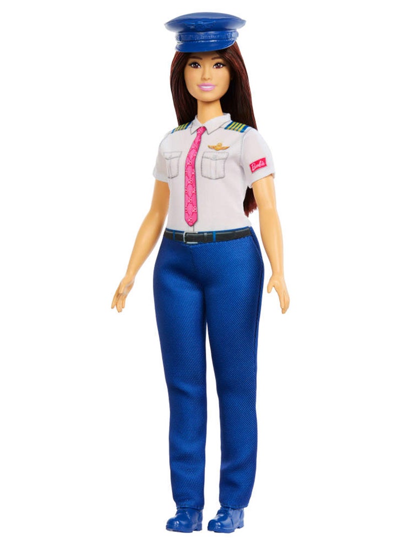 Barbie Careers Pilot Fashion Doll Wearing Removable Look with Flight Uniform & Shoes, Plus Hat Accessory - Image 3