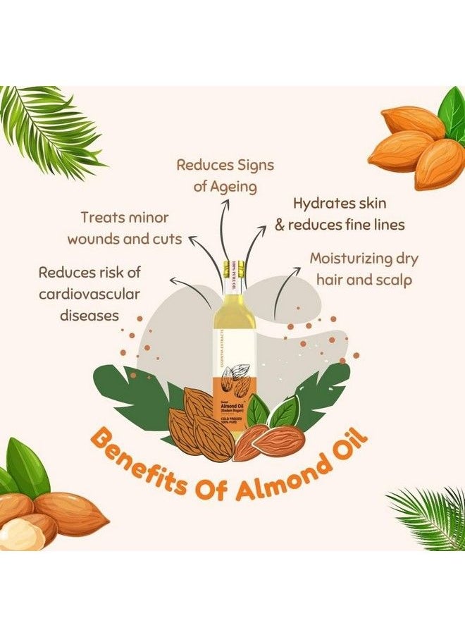 Coldpressed Sweet Almond Oil Pure Roghan Badam Shirin Tel For Massage Glass Bottle (Hair Skin) 100 Ml