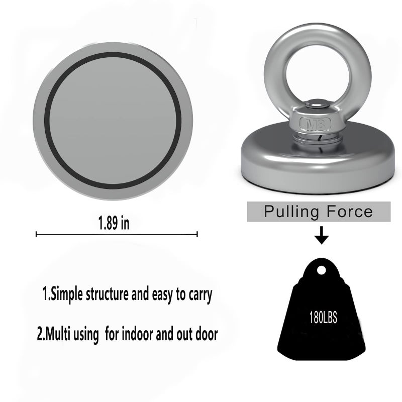 MHDMAG 650lbs High Power Fishing Magnet, Large Magnet Fishing Kit, Super Powerful Magnets with Rare Earth Neodymium for River, Magnetic Fishing, Indoor, Outdoor, Diameter 2.95in (75mm) - Image 2