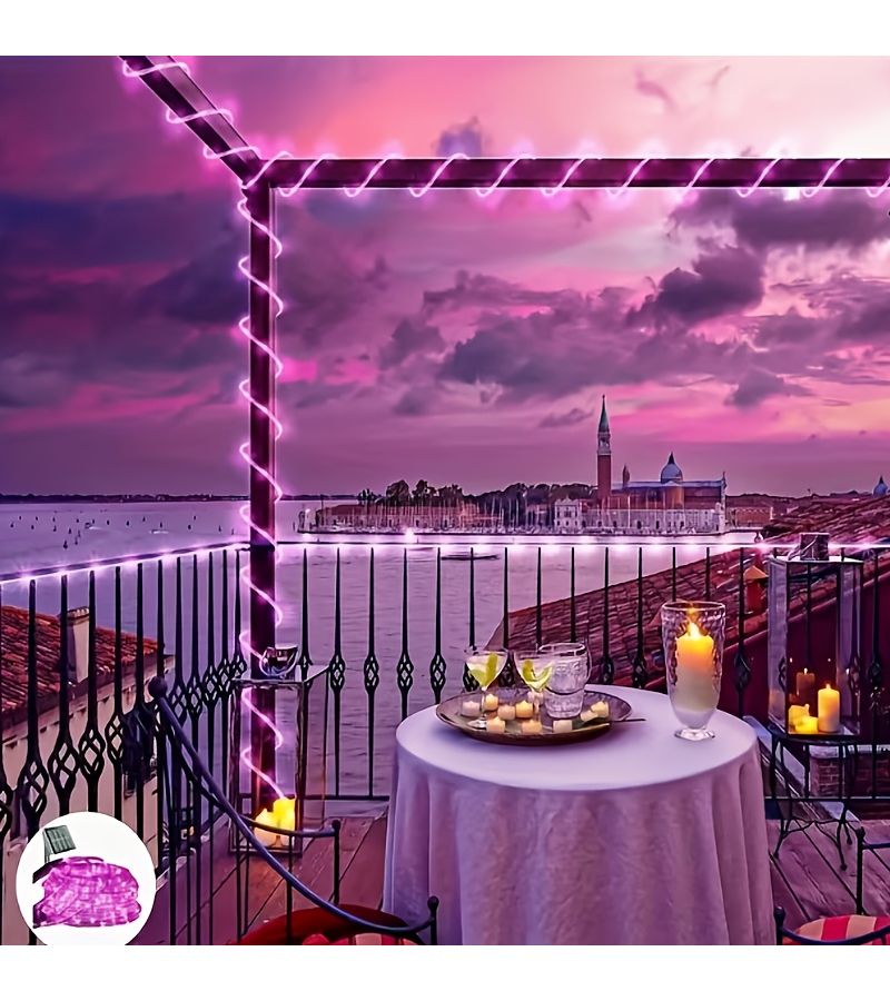 أضواء الحبل الشمسية الوردية 50 LED مع 8 أوضاع للخارج لتزيين الحفلات في الحدائق والأعراس - Image 1