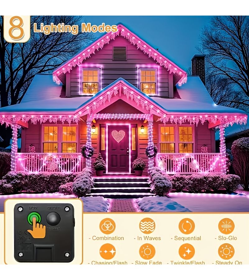 أضواء الحبل الشمسية الوردية 50 LED مع 8 أوضاع للخارج لتزيين الحفلات في الحدائق والأعراس - Image 5