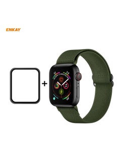Replacement Strap For Apple Watch Series 6 / 5 / 4 / SE 44mm Hat-Prince ENKAY 2 in 1 Adjustable Flexible Polyester Watch Band + Full Screen Full Glue PMMA Curved HD Screen Protector Dark Green