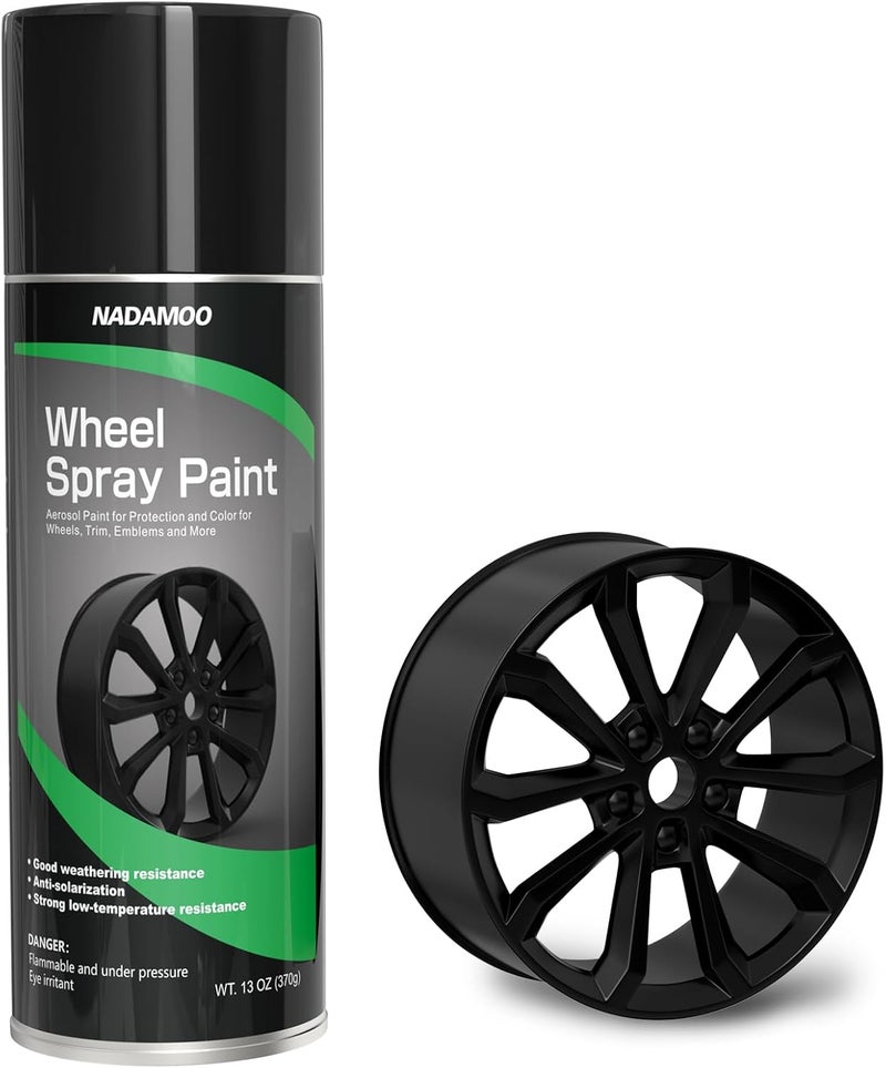 NADAMOO Aluminum Wheel Spray Paint, Car Rim Aerosol Paint for Recolor and Protection of Metal Surface, Semi-gloss Black, 1 Can, 13 Oz - Image 1