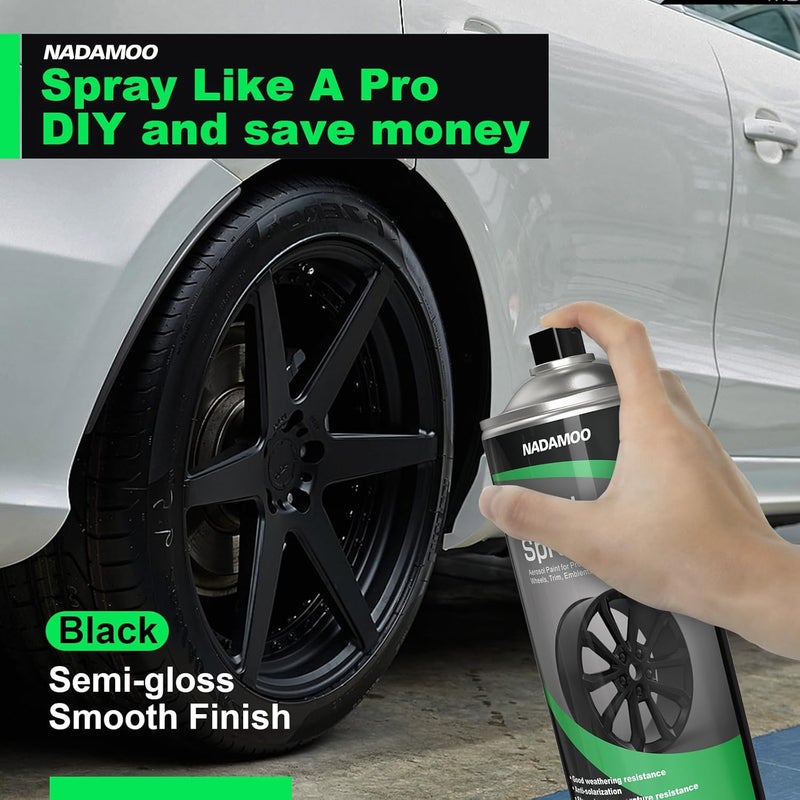 NADAMOO Aluminum Wheel Spray Paint, Car Rim Aerosol Paint for Recolor and Protection of Metal Surface, Semi-gloss Black, 1 Can, 13 Oz - Image 2