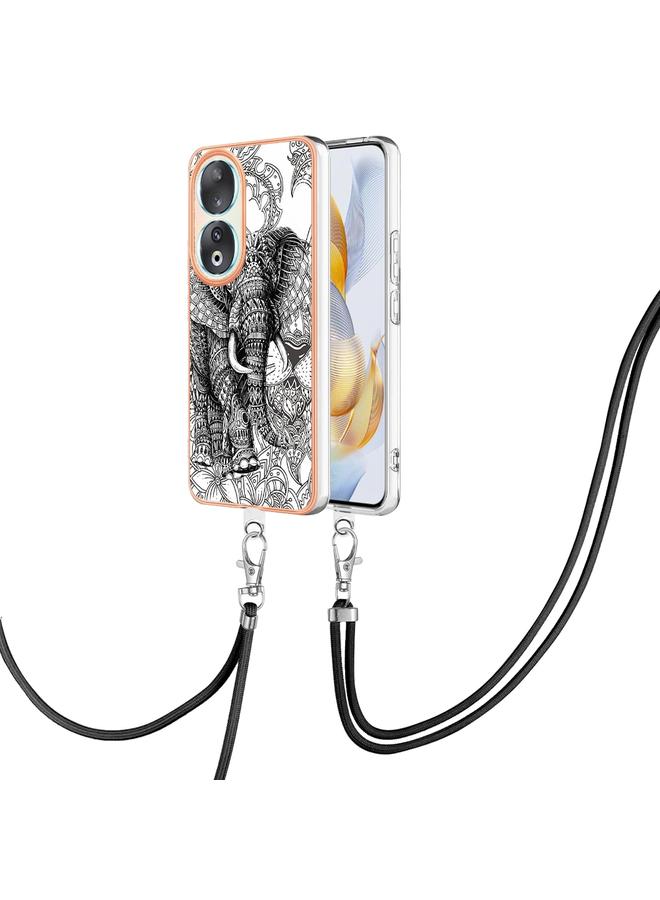 جرين تايجر جراب لهاتف Honor 90 مطلي بالكهرباء من الجانبين مع حبل تعليق - Image 1