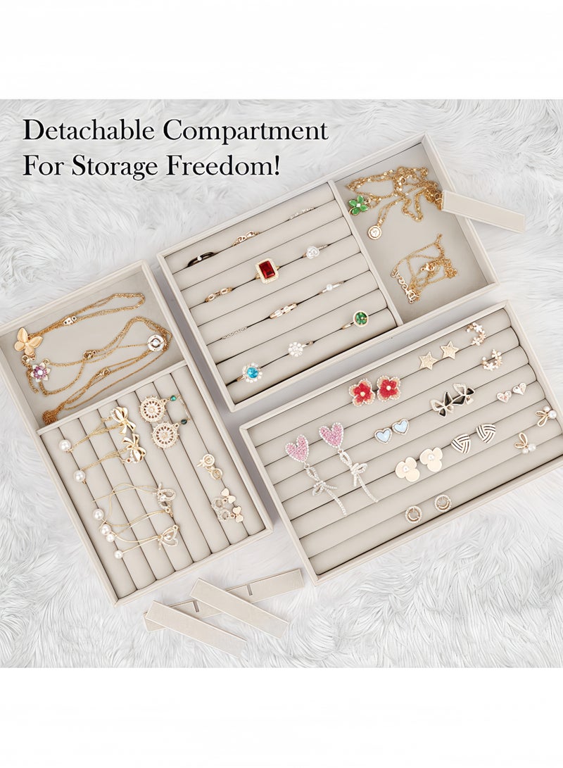 Peachjoy 6pcs Set Fabric Jewelry Organizer Trays, Rectangle Multi-Sectional Tabletop Storage for Necklaces, Rings, Earrings, Hair Clips, with Multipurpose Drawer Divider for Ideal Gift, Jewelry Trays - Image 3