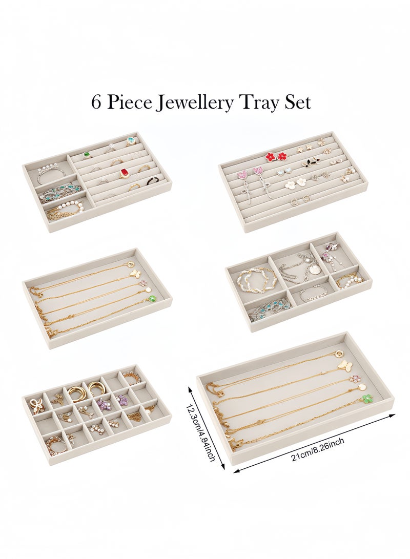 Peachjoy 6pcs Set Fabric Jewelry Organizer Trays, Rectangle Multi-Sectional Tabletop Storage for Necklaces, Rings, Earrings, Hair Clips, with Multipurpose Drawer Divider for Ideal Gift, Jewelry Trays - Image 2