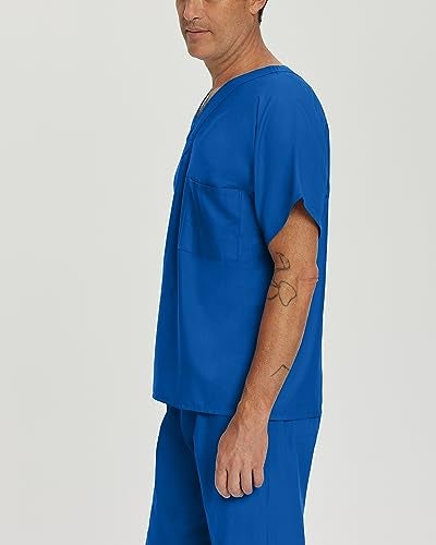 Landau Essentials Unisex Relaxed Fit 1-Pocket V-Neck Scrub Top 7502 Galaxy Blue - Image 2