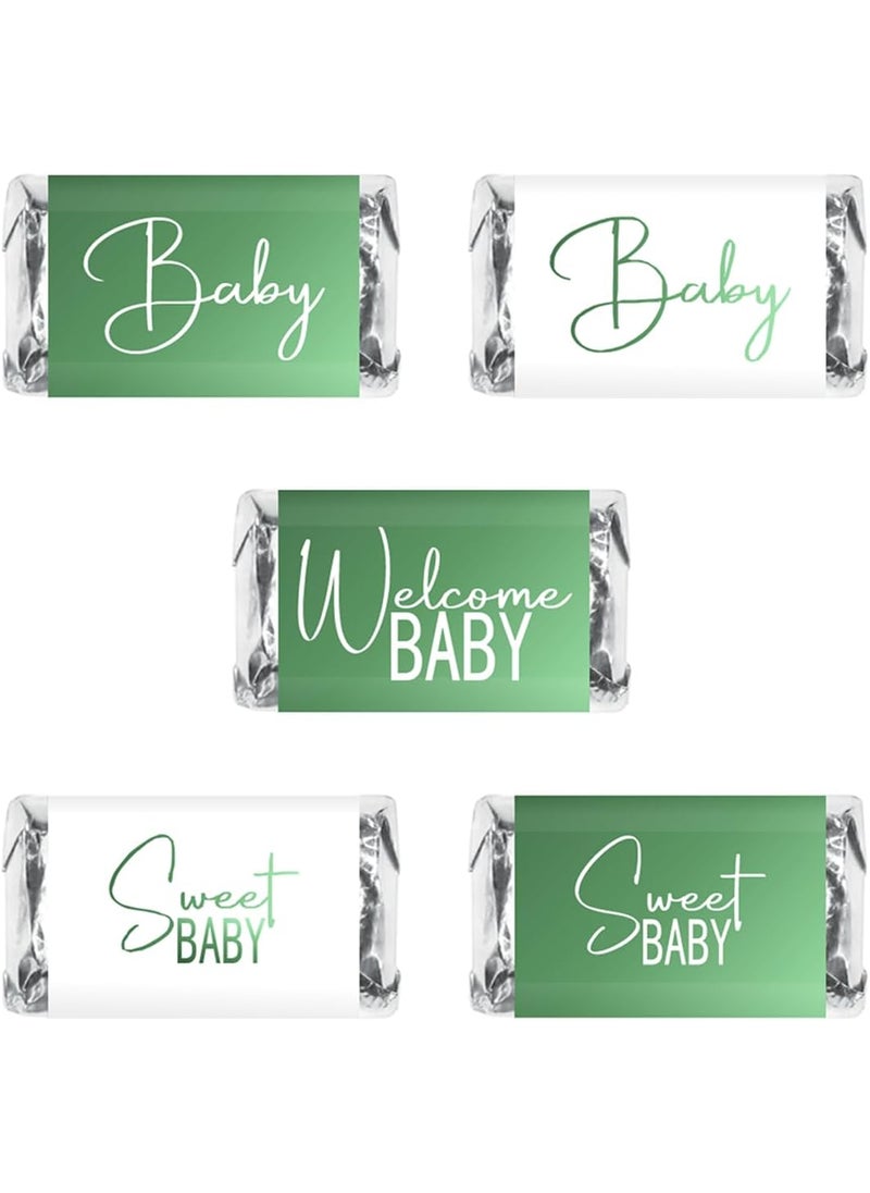 RokAPary 60 Modern Baby Shower Green Miniatures Candy Bar Wrapper Baby Shower Miniatures Candy Bar Stickers Decorations Baby Sprinkle Celebration Party Supplies Candy Not Included  - Image 1