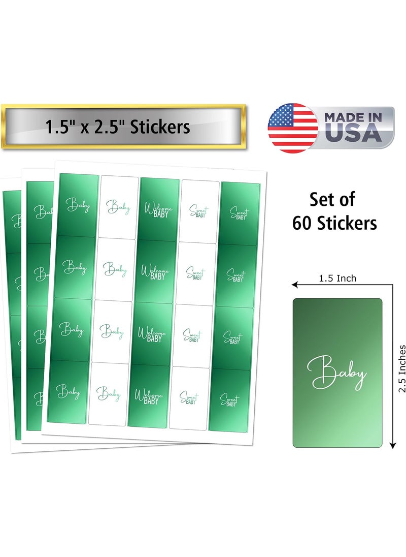 RokAPary 60 Modern Baby Shower Green Miniatures Candy Bar Wrapper Baby Shower Miniatures Candy Bar Stickers Decorations Baby Sprinkle Celebration Party Supplies Candy Not Included  - Image 3