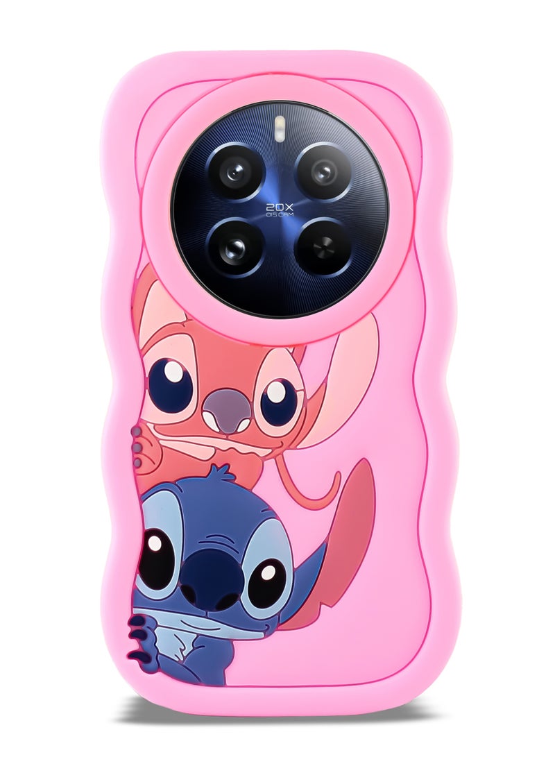 حافظة هاتف من السيليكون الناعم المتموج ثلاثية الأبعاد من Lilo and Stitch لهاتف Realme 12 Pro/12 Pro Plus (وردي)