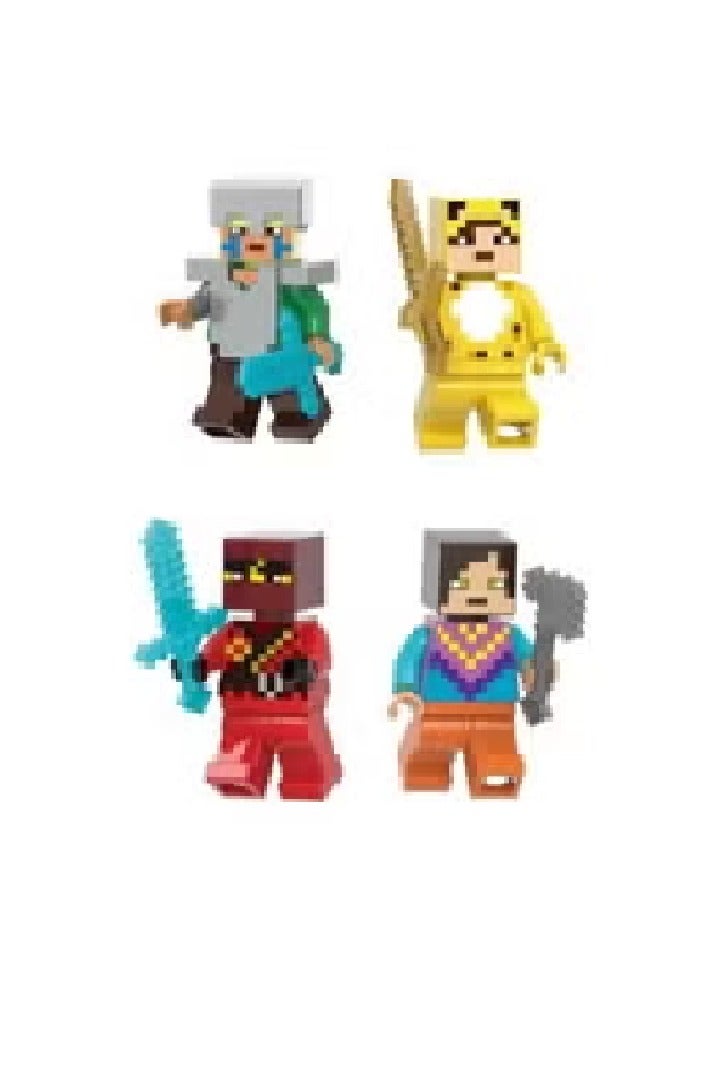 MINECRAFT Character Figures Set – Male Figures with Building Blocks | Creative Construction Toys for Boys & Girls | Educational & Imaginative Playset