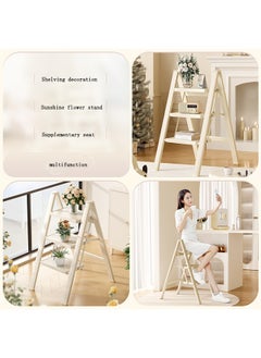 OASIS DESERT Simple Ladder Collapsible Indoor Climbing Ladder Light Small Fresh Flower Frame Staircase 4 Floors (White)  - Image 4