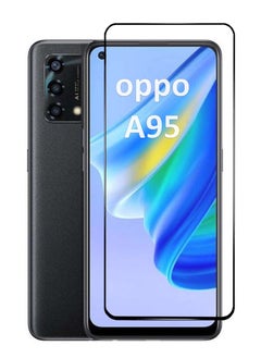 واقي شاشة Oppo A95 - واقي شاشة من الزجاج المقوى من الحافة إلى الحافة - أسود، شفافية عالية، لمسة حساسة، مضاد للانفجار، حواف مقوسة ناعمة، سهل التركيب.
