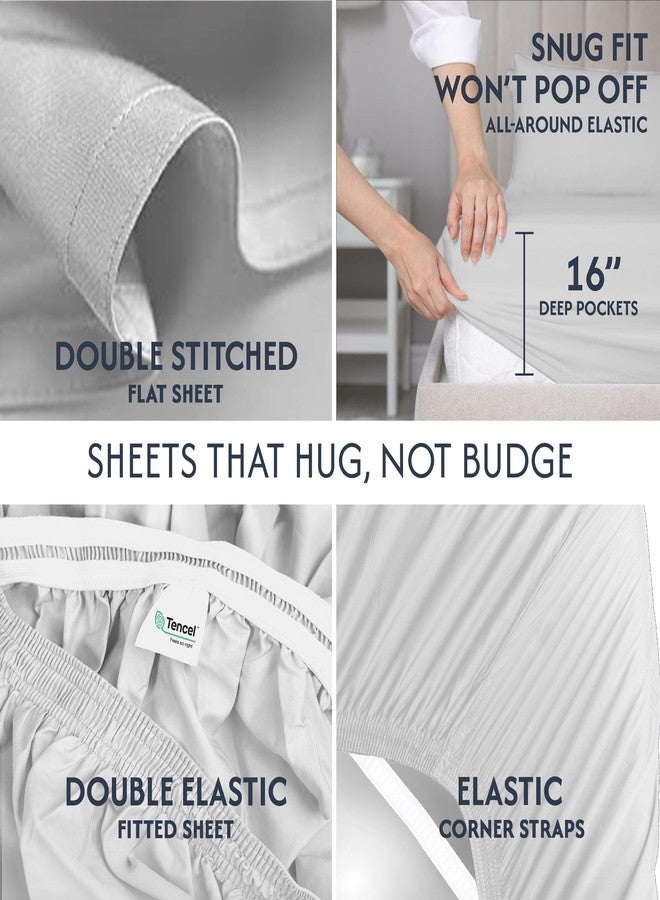 Sweave Eucalyptus Sheets - Tencel Sheets King Blend with BCI Cotton, Ultra-Soft Breathable Percale Weave 4-Piece Bedding Set for a Luxurious, Refreshing Sleep (Light Grey) - Image 2
