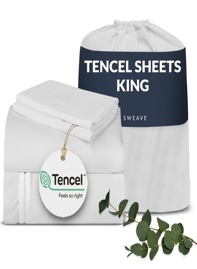 Sweave Eucalyptus Sheets - Tencel Sheets King Blend with BCI Cotton, Ultra-Soft Breathable Percale Weave 4-Piece Bedding Set for a Luxurious, Refreshing Sleep (Light Grey) - Image 1