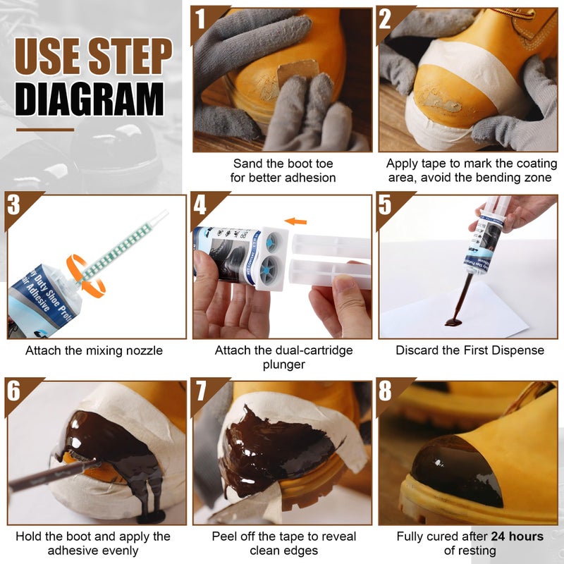 Ceoighe 1 Pack Polyurethane Boot Toe Repair Kit Waterproof, Abrasion Resistant Glue Adhesive & Protector for Work Boots Safety, Leather and Rubber Shoes (Brown) - Image 4