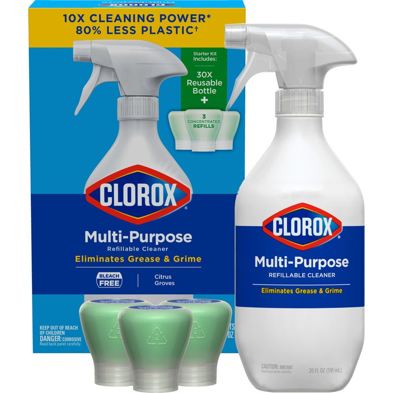 Clorox مجموعة أدوات كلوركس متعددة الاستخدامات 3x1.125 أونصة، مستلزمات منزلية، عبوة مركزة + زجاجة رش سعة 20 أونصة - Image 1