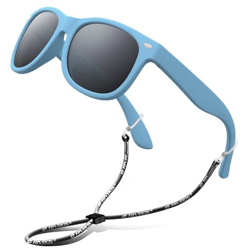 RIVBOS Kids Sunglasses with Strap Polarized UV Protection Flexible Rubber Shades for Boys Girls Age 3-10 RBK004-2 Light Blue - Image 1