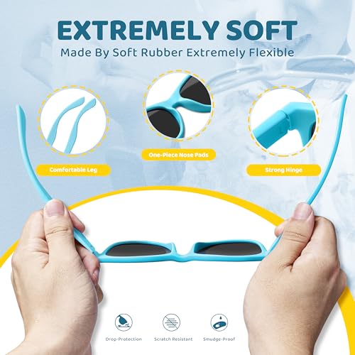 RIVBOS Kids Sunglasses with Strap Polarized UV Protection Flexible Rubber Shades for Boys Girls Age 3-10 RBK004-2 Light Blue - Image 4