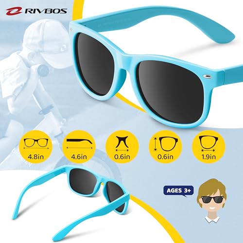 RIVBOS Kids Sunglasses with Strap Polarized UV Protection Flexible Rubber Shades for Boys Girls Age 3-10 RBK004-2 Light Blue - Image 5