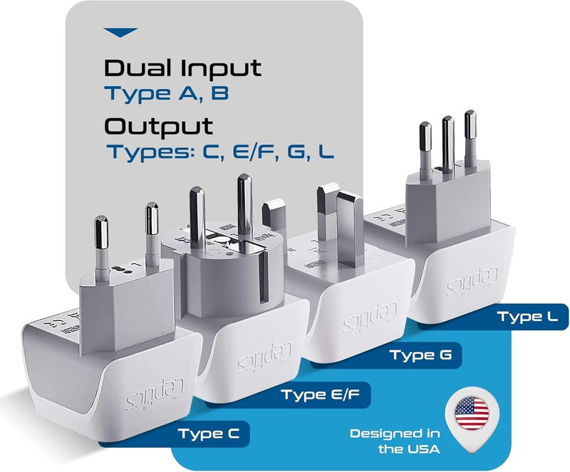 Ceptics European Plug Adapter 4 Pack Set, USA to Europe, Italy, Germany, England, Spain, Italy, Iceland, France (Type C, E/F, G, L) - for Your Cell Phones, Tablets, iPhone, Camera (CT-EU-4SET) - Image 3