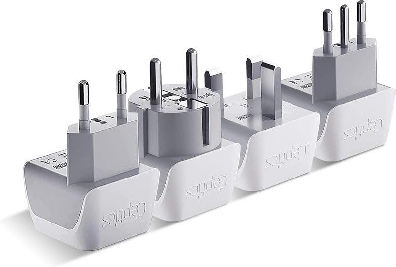 Ceptics European Plug Adapter 4 Pack Set, USA to Europe, Italy, Germany, England, Spain, Italy, Iceland, France (Type C, E/F, G, L) - for Your Cell Phones, Tablets, iPhone, Camera (CT-EU-4SET) - Image 1