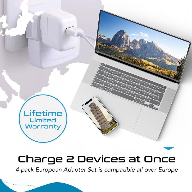 Ceptics European Plug Adapter 4 Pack Set, USA to Europe, Italy, Germany, England, Spain, Italy, Iceland, France (Type C, E/F, G, L) - for Your Cell Phones, Tablets, iPhone, Camera (CT-EU-4SET) - Image 4