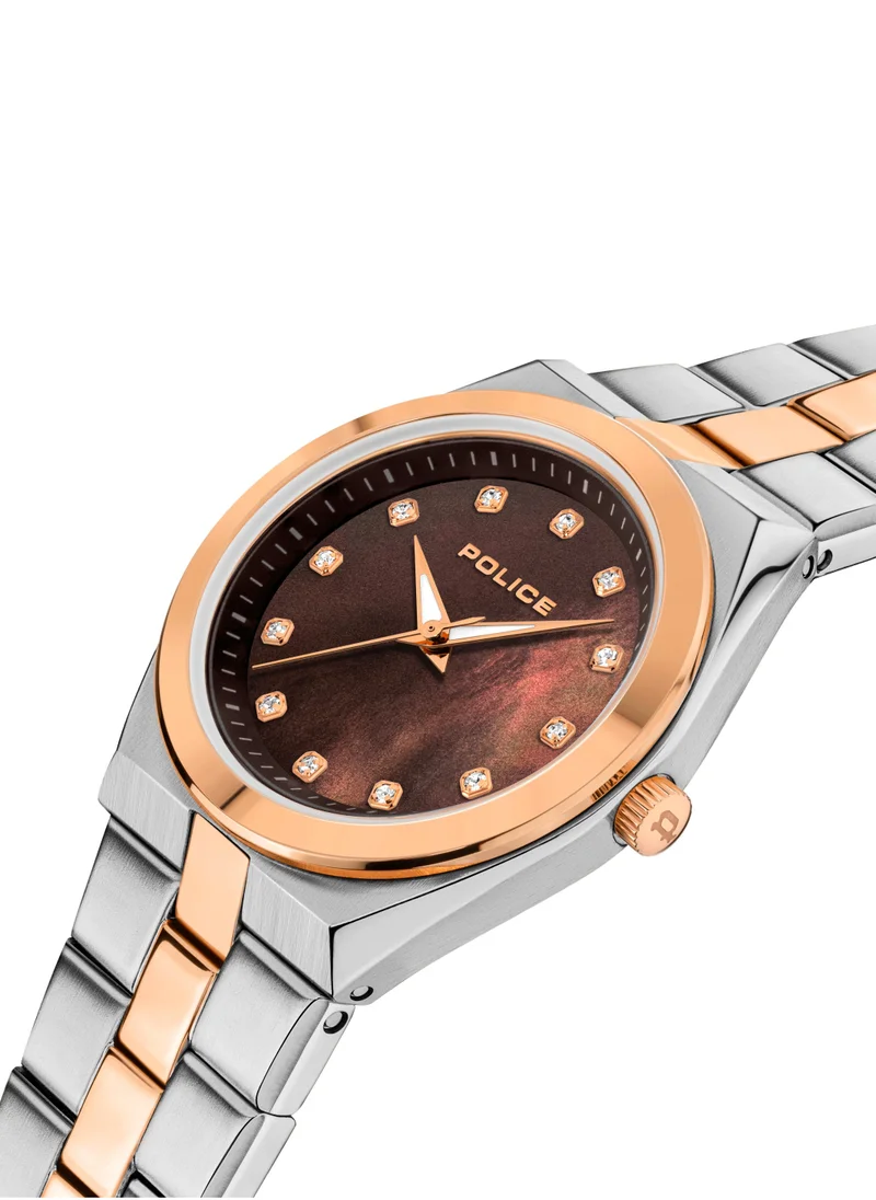 بوليس Police Vogue Brown Mother-of-Pearl Dial with Silver & Rose Gold Stainless Steel Bracelet Analog Women's Watch