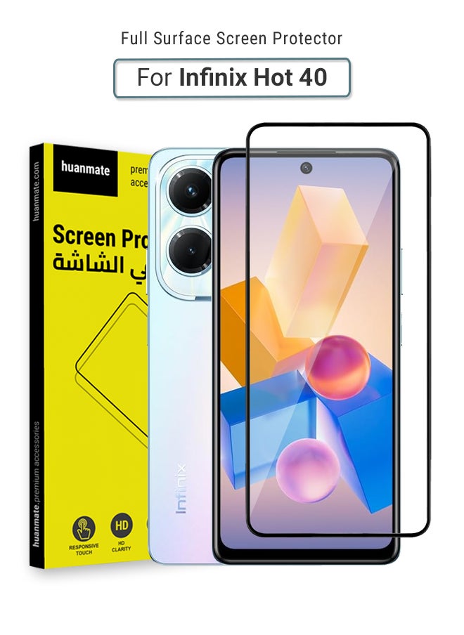 Infinix Hot 40 Screen Protector – Premium Edge to Edge Tempered Glass, High Transparency, Delicate Touch, Anti-Explosion, Smooth Arc Edges, Easy Installation