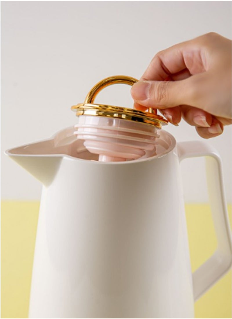 BASURRAH Thermal Flask for Tea & Coffee – 1L, White with Gold Lid  - Image 3