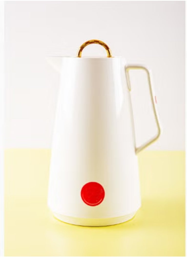 BASURRAH Thermal Flask for Tea & Coffee – 1L, White with Gold Lid  - Image 1
