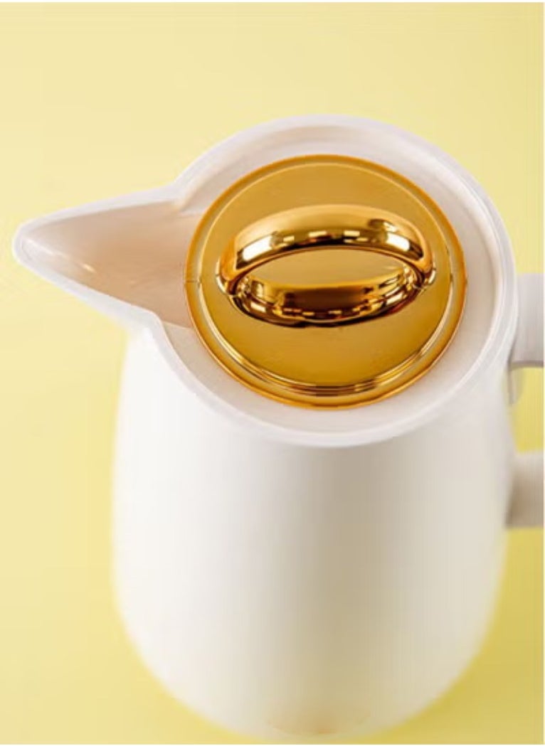 BASURRAH Thermal Flask for Tea & Coffee – 1L, White with Gold Lid  - Image 2