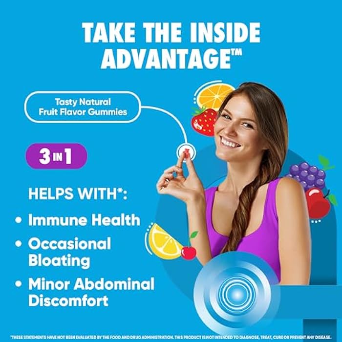 Digestive Advantage Probiotics For Digestive Health, Probiotic Gummies & Vit D, Daily Probiotics For Women &Men Occasional Bloating, Minor Abdominal Discomfort & Gut Health, 80ct Natural Fruit Flavors - Image 2
