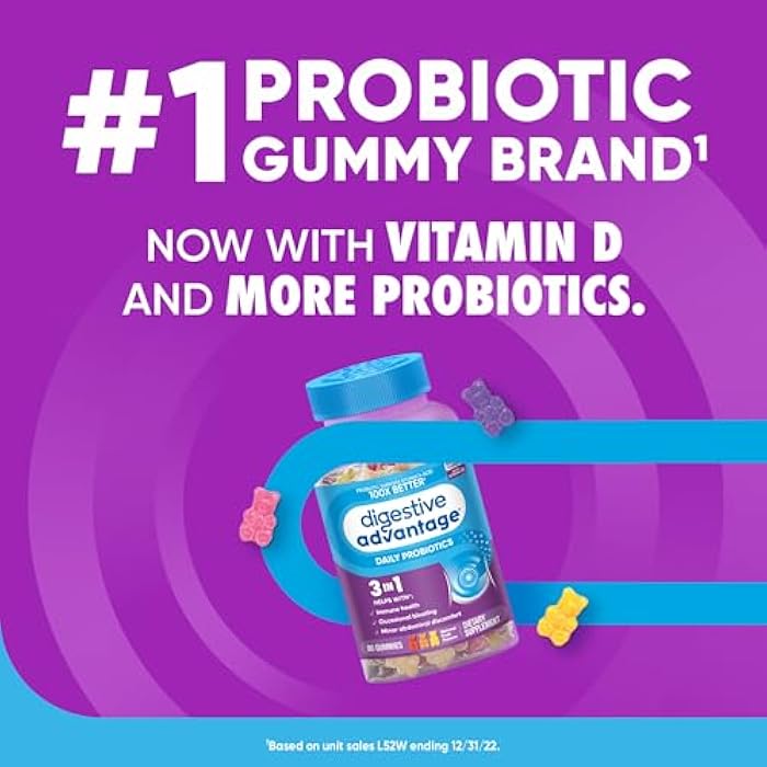 Digestive Advantage Probiotics For Digestive Health, Probiotic Gummies & Vit D, Daily Probiotics For Women &Men Occasional Bloating, Minor Abdominal Discomfort & Gut Health, 80ct Natural Fruit Flavors - Image 3