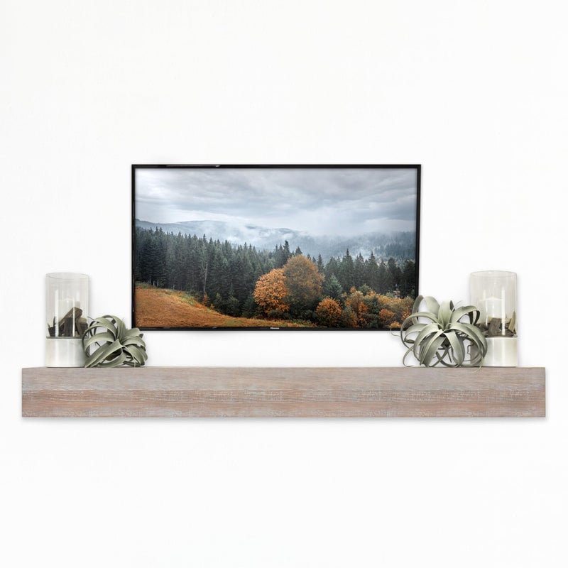 MCS MCS 60Inch Mantel Master  Co Warm Gray Finsh Solid Wood Floating Fireplace Mantel Long Floating Shelf for Livingroom with Wood Cleat Hanging System Photo and Home Decor Display Shelf 