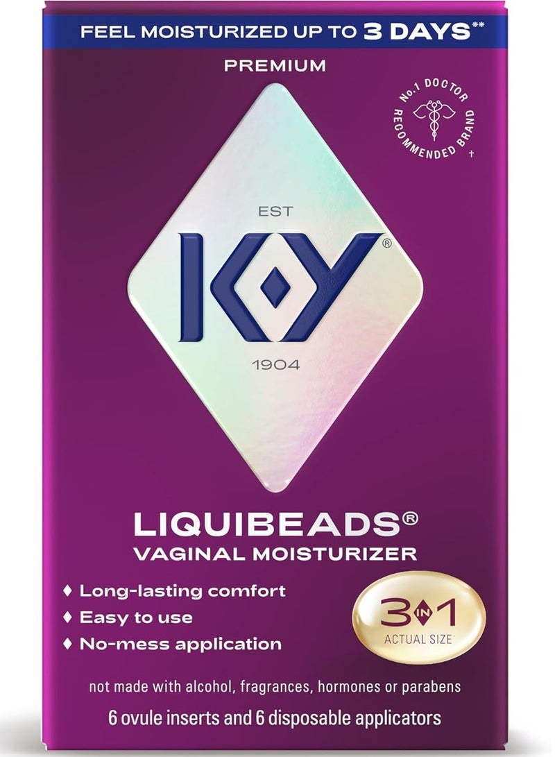 K-Y ليكيبيسد للنساء، مرطب مهبلي، لب مهبلي سيليكوني، لب مهبلي يساعد في تقليل الألم الناتج عن جفاف المهبل، 6 لبوسات مهبلية و6 أدوات تطبيق مهبلية - Image 1