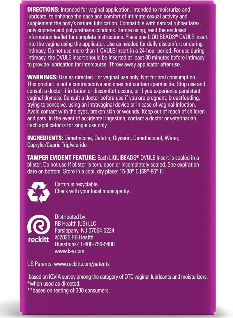 K-Y ليكيبيسد للنساء، مرطب مهبلي، لب مهبلي سيليكوني، لب مهبلي يساعد في تقليل الألم الناتج عن جفاف المهبل، 6 لبوسات مهبلية و6 أدوات تطبيق مهبلية - Image 2