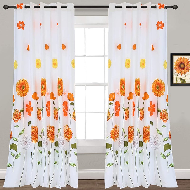 EVENHUG Orange Sunflower Curtains Floral Window Curtain Panels Drapes for Bedroom and Living Room Pack of 2 55 W x 84 L