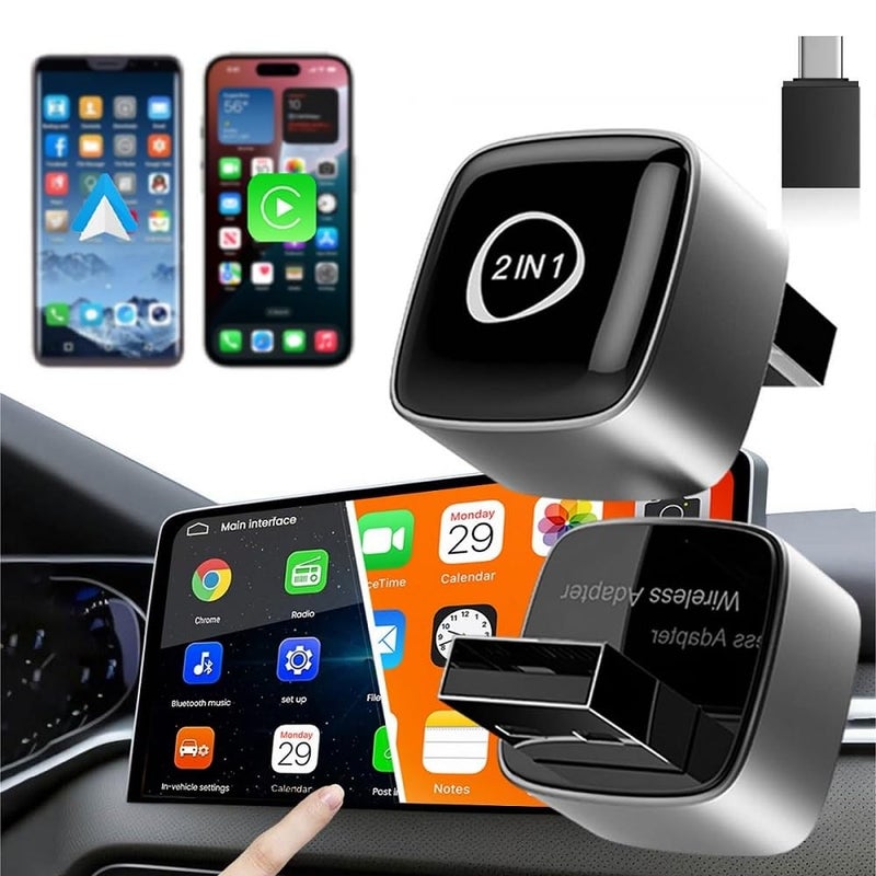 YEARWIN 1 YEAR WARRANTY 2 in1 Wireless Carplay Adapter and Android Auto Adapter for Car |Converts Wired to Wireless, Bluetooth Connectivity, Only for Cars with OEM Installed Wired Android Auto and iOS - Image 1