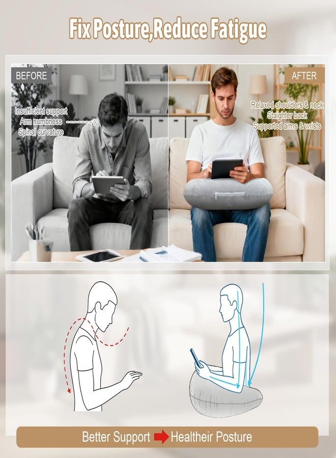 IFOYO Ergonomic Gaming Pillow for Lap, Grey U-Shaped Crochet Pillow for Lap Support, Soft Reading Pillows Provide Arms Legs Neck Support to Long Gaming Sessions, Crocheting, Reading, Working - Image 4