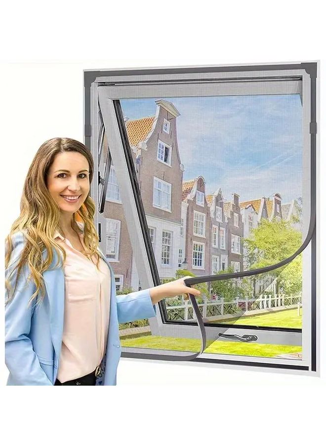 شاشة النافذة القابلة للتعديل المغناطيسية DIY 59.0 × 71.0 بوصة إطار رمادي شبكة ألياف زجاجية رمادية اللون - Image 1