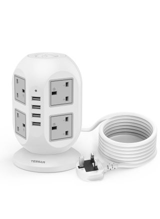 Tower Extension Lead 3M Cable, TESSAN 8 Way Surge Protected Multi Plug with 4 USB Ports, Extension Cord Double Switched, Vertical Power Strip Socket for Home Office, Grey - pzsku/Z8FE25365BE14A3ACEE55Z/45/_/1714976375/6ded8f01-6bdd-4bb6-a186-a2194d3f9f0f