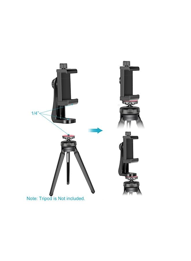 Neewer حامل الهاتف الذكي مع حامل ثلاثي القوائم عمودي وأفقي مع خيط 1/4 بوصة ومشبك للهاتف المحمول متوافق مع Iphone 15 14 13 Pro Plus Max Mini Galaxy S20 Plus S20 Huawei P40 Pro وما إلى ذلك. - Image 3