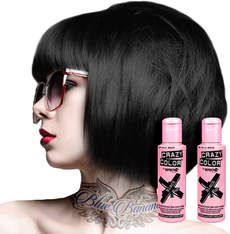2x Crazy Color SemiPermanent Hair Dye 2x 100ml Black