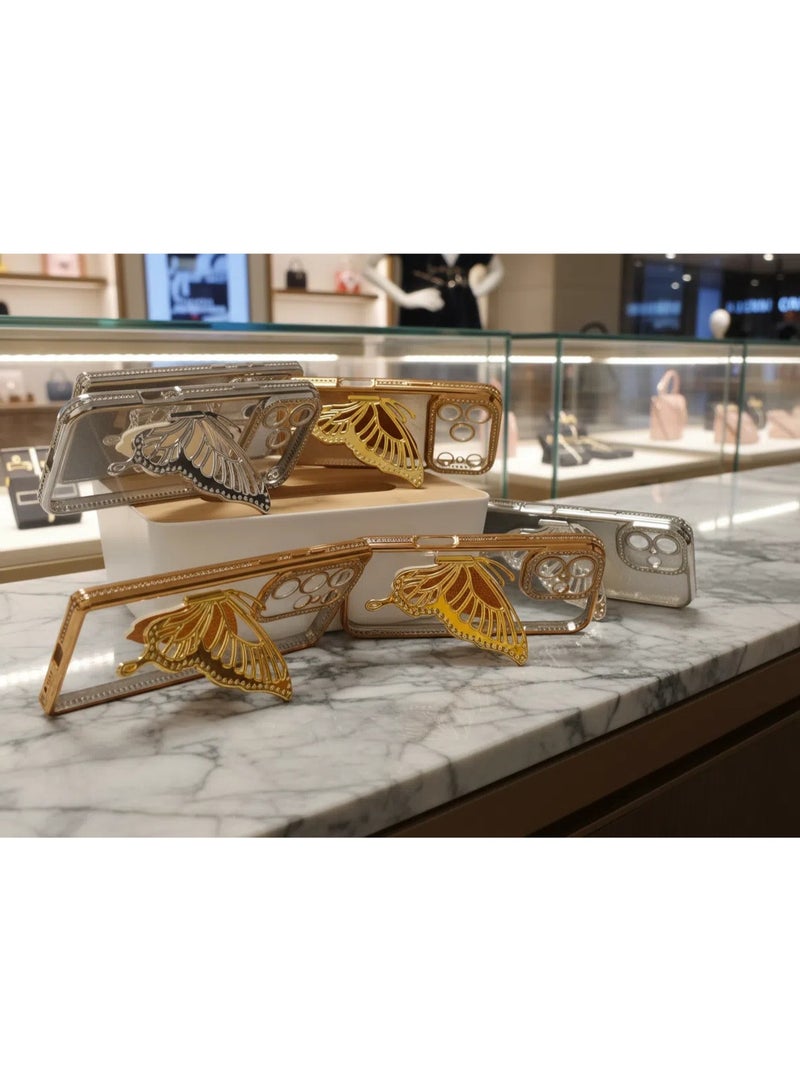 iPhone 17 Pro Max Case with Butterfly Kickstand，【Anti-Yellowing】Crystal Clear  Military-Grade Protection Airbag Shockproof Back Cover, Ultra Slim Phone Case for iPhone 17 Pro Max——Silvery - Image 5