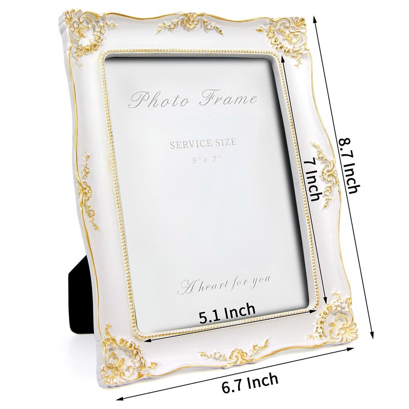 YEPOTUE 5x7 White Ornate Picture Frame Vintage  Elegant Antique Photo Frames with with Glass&Hook  Vine Pattern  Tabletop Wall Hanging  Gift ldeas for Home Decor (White) - Image 3