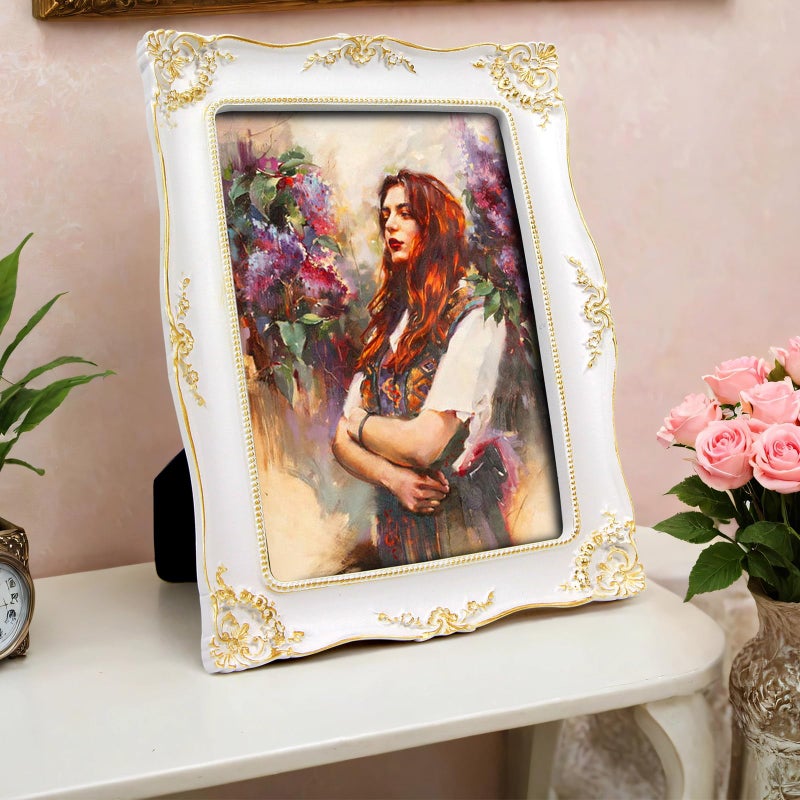 YEPOTUE 5x7 White Ornate Picture Frame Vintage  Elegant Antique Photo Frames with with Glass&Hook  Vine Pattern  Tabletop Wall Hanging  Gift ldeas for Home Decor (White) - Image 2
